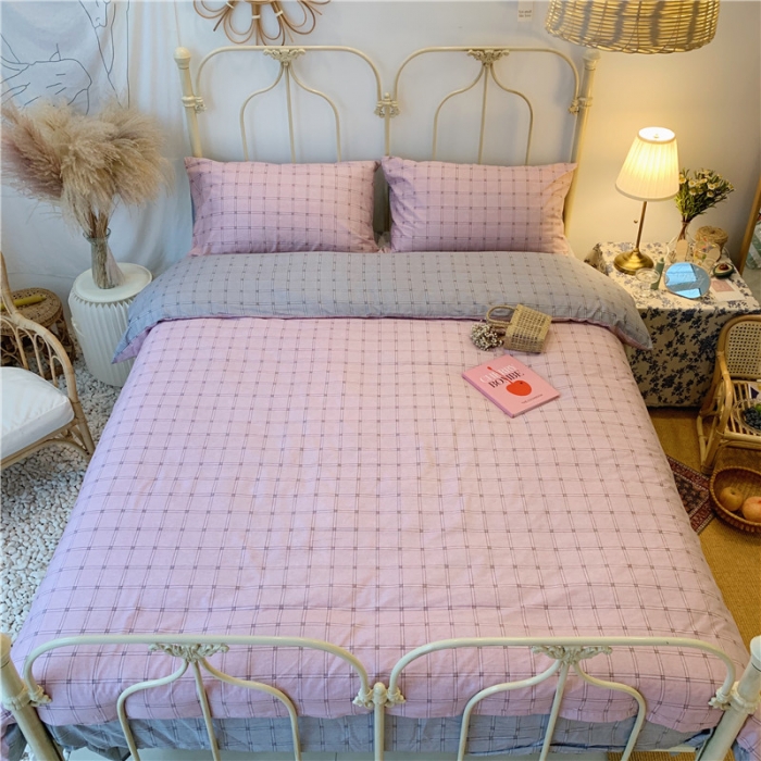 91家纺网 家纺一手货源 找家纺 昔可 2019新款13372全棉四件套 粉灰格