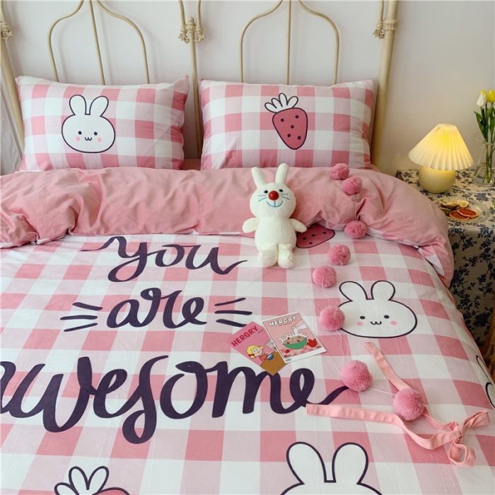 91家纺网 家纺一手货源 找家纺 昔可 2019新款设计师款韩国宝宝绒大版四件套 兔子草莓