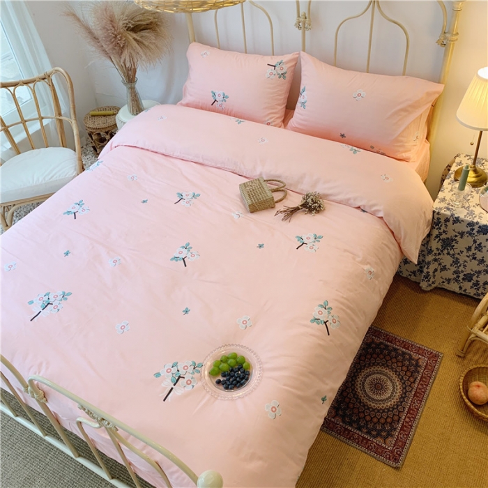 91家纺网 家纺一手货源 找家纺 昔可 2019新款13372全棉四件套 粉色雏菊