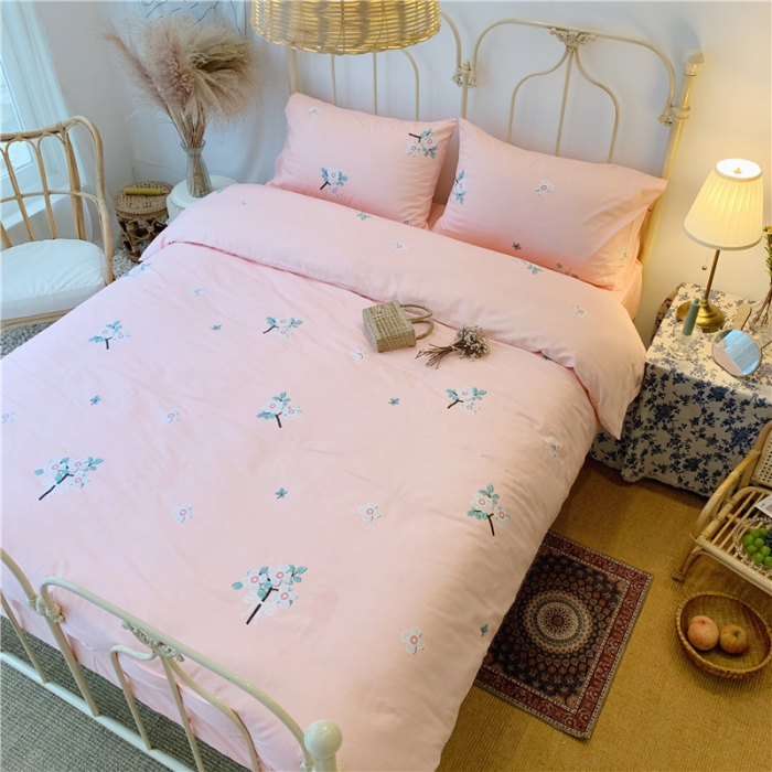 91家纺网 家纺一手货源 找家纺 昔可 2019新款13372全棉四件套 粉色雏菊