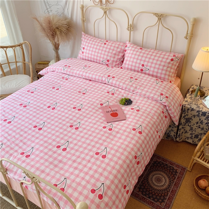 91家纺网 家纺一手货源 找家纺 昔可 2019新款13372全棉四件套 格子樱桃