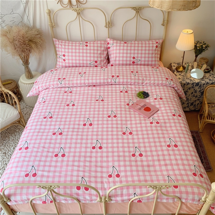 91家纺网 家纺一手货源 找家纺 昔可 2019新款13372全棉四件套 格子樱桃