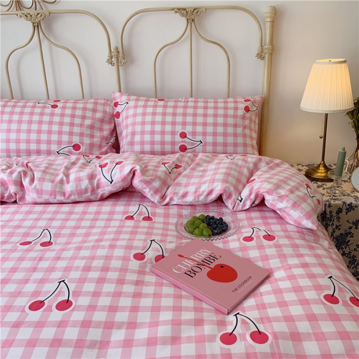 91家纺网 家纺一手货源 找家纺 昔可 2019新款13372全棉四件套 格子樱桃