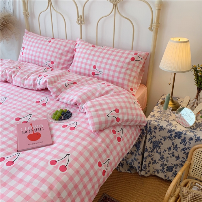 91家纺网 家纺一手货源 找家纺 昔可 2019新款13372全棉四件套 格子樱桃