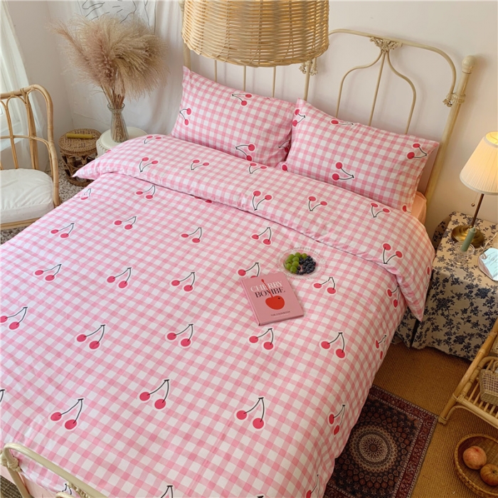 91家纺网 家纺一手货源 找家纺 昔可 2019新款13372全棉四件套 格子樱桃