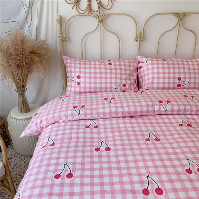 91家纺网 家纺一手货源 找家纺 昔可 2019新款13372全棉四件套 格子樱桃