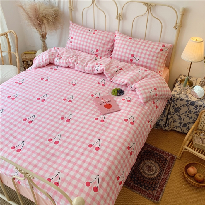 91家纺网 家纺一手货源 找家纺 昔可 2019新款13372全棉四件套 格子樱桃