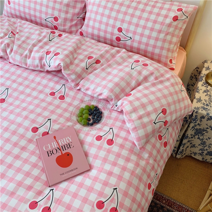 91家纺网 家纺一手货源 找家纺 昔可 2019新款13372全棉四件套 格子樱桃