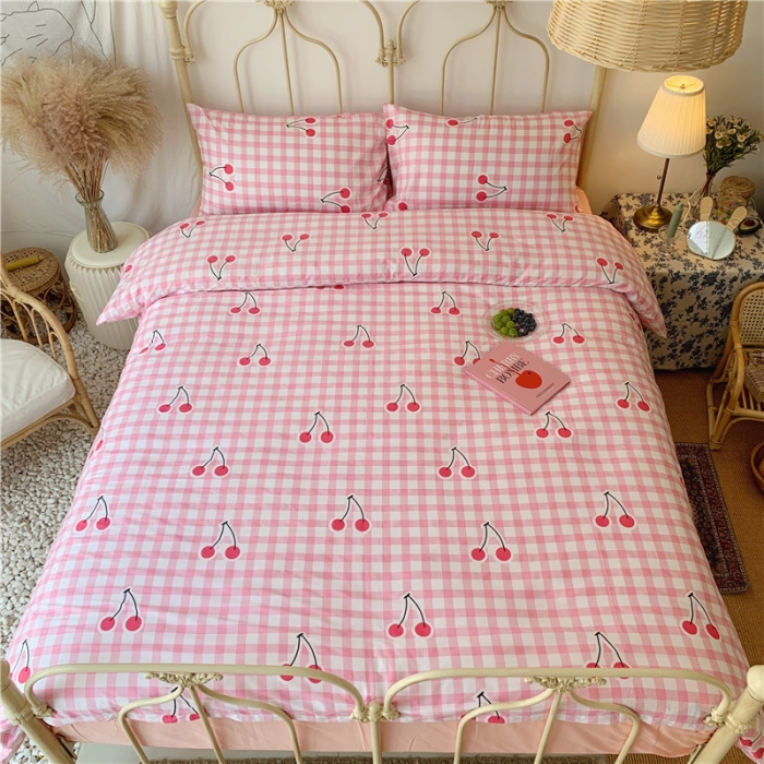 91家纺网 家纺一手货源 找家纺 昔可 2019新款13372全棉四件套 格子樱桃