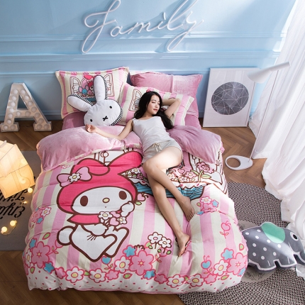 91家纺网 家纺一手货源 找家纺 (总)印季家纺2021正版授权独家发售美乐蒂四件套床单款