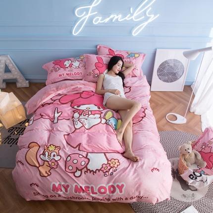 91家纺网 家纺一手货源 找家纺 (总)印季家纺2021正版授权独家发售美乐蒂四件套床单款