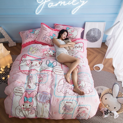 91家纺网 家纺一手货源 找家纺 (总)印季家纺2021正版授权独家发售美乐蒂四件套床单款