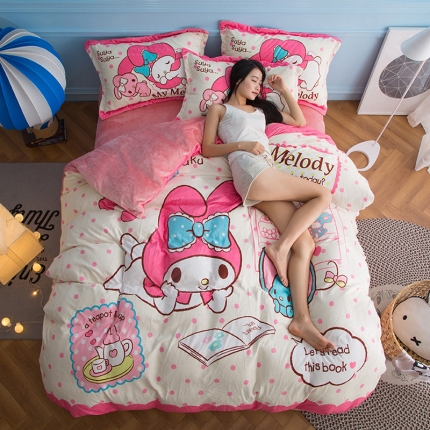 91家纺网 家纺一手货源 找家纺 (总)印季家纺2021正版授权独家发售美乐蒂四件套床单款