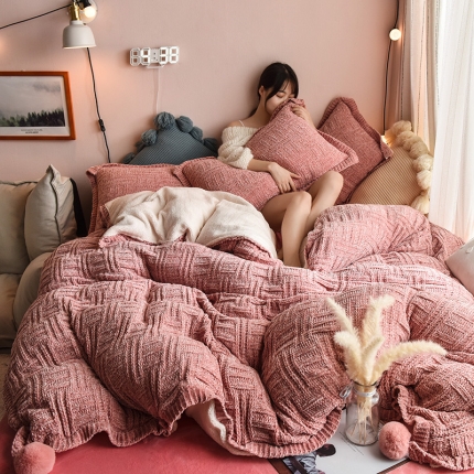 91家纺网 家纺一手货源 找家纺 （总）印季家纺 2021高密超柔雪尼尔羊羔绒宝宝绒四件套