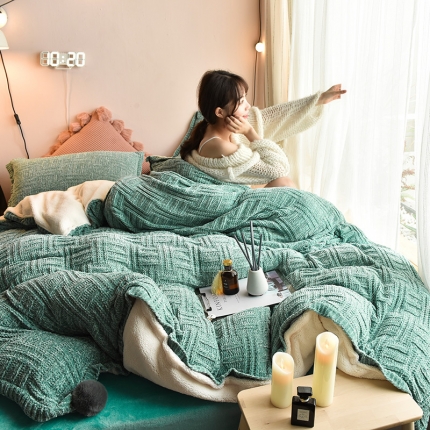 91家纺网 家纺一手货源 找家纺 （总）印季家纺 2021高密超柔雪尼尔羊羔绒宝宝绒四件套