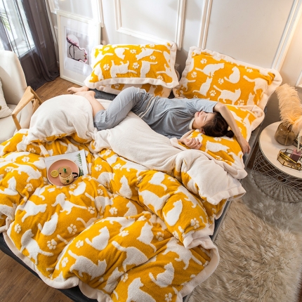 91家纺网 家纺一手货源 找家纺 （总）印季家纺 2024新款提花立体舒棉绒四件套