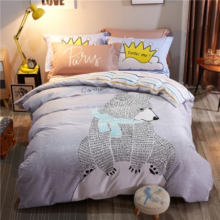 91家纺网 家纺一手货源 找家纺 芃成家纺 40平网13372全棉活性卡通大阪四件套 宝贝熊