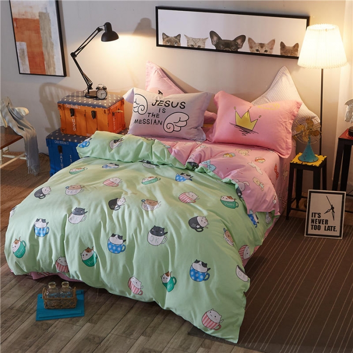 91家纺网 家纺一手货源 找家纺 芃成家纺 活性磨毛混搭四件套宠物杯子