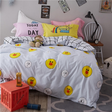 91家纺网 家纺一手货源 找家纺 芃成家纺 活性磨毛混搭四件套呆萌小鸟