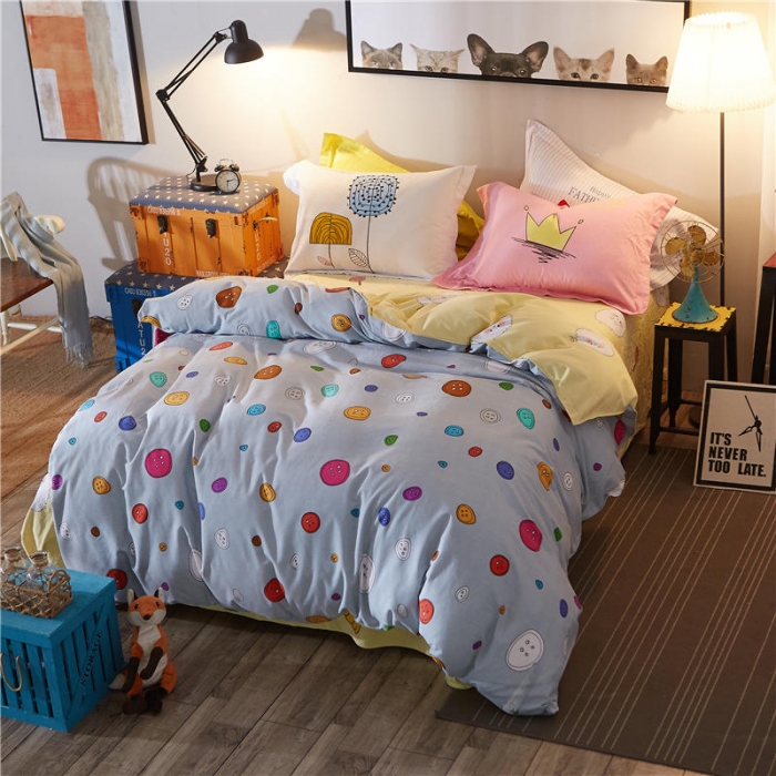 91家纺网 家纺一手货源 找家纺 芃成家纺 活性磨毛混搭四件套多彩纽扣