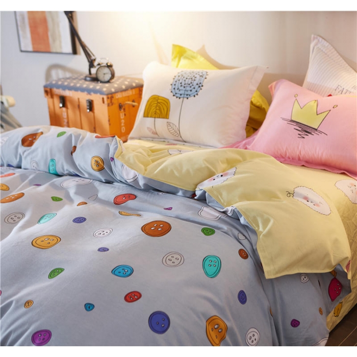 91家纺网 家纺一手货源 找家纺 芃成家纺 活性磨毛混搭四件套多彩纽扣