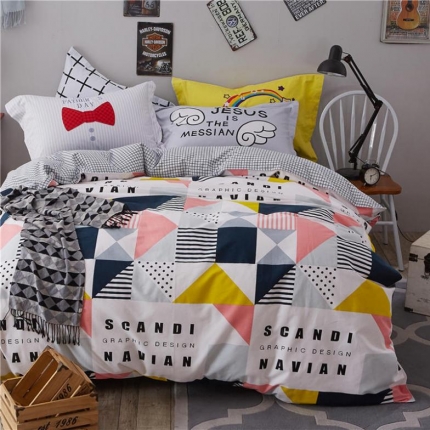 91家纺网 家纺一手货源 找家纺 芃成家纺 活性磨毛混搭四件套几何韵律