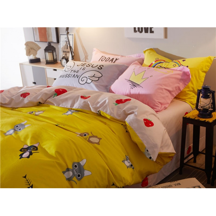 91家纺网 家纺一手货源 找家纺 芃成家纺 活性磨毛混搭四件套猫恋上鱼