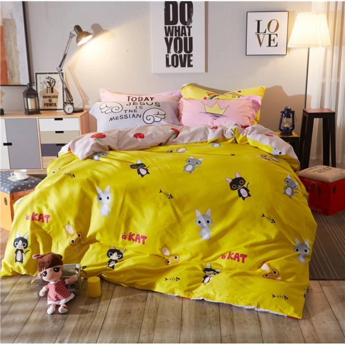 91家纺网 家纺一手货源 找家纺 芃成家纺 活性磨毛混搭四件套猫恋上鱼