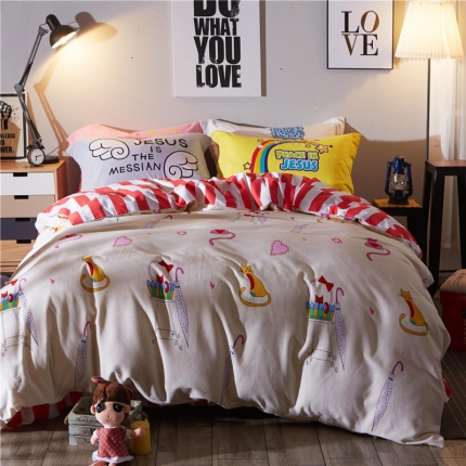 芃成家纺 活性磨毛混搭四件套猫时尚