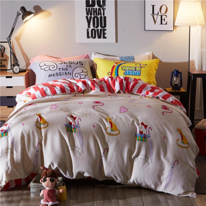 91家纺网 家纺一手货源 找家纺 芃成家纺 活性磨毛混搭四件套猫时尚