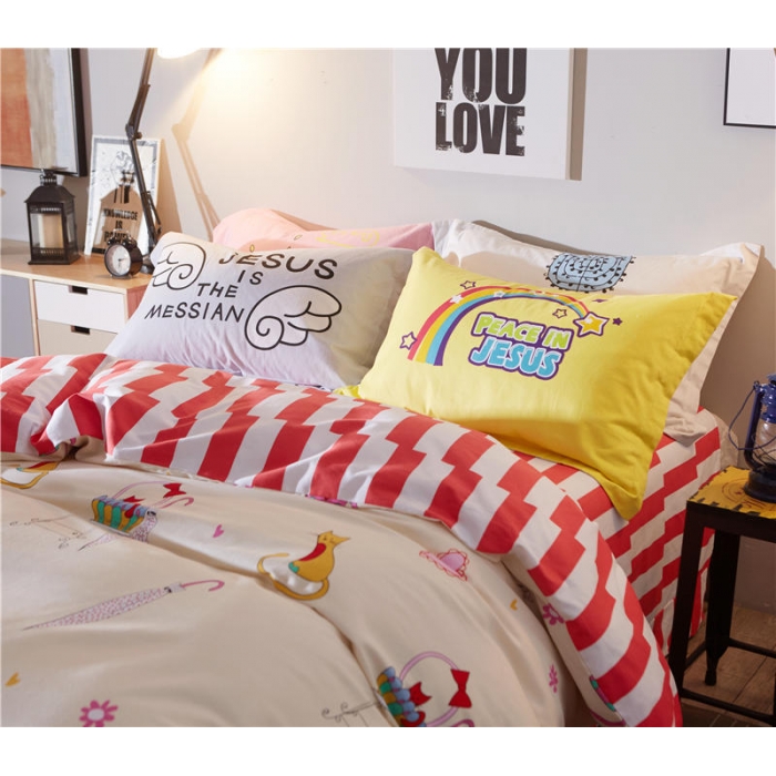 91家纺网 家纺一手货源 找家纺 芃成家纺 活性磨毛混搭四件套猫时尚