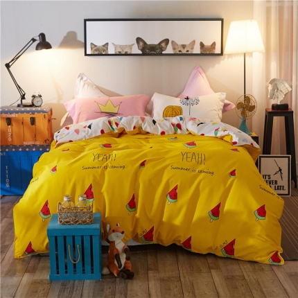 91家纺网 家纺一手货源 找家纺 芃成家纺 活性磨毛混搭四件套我爱西瓜