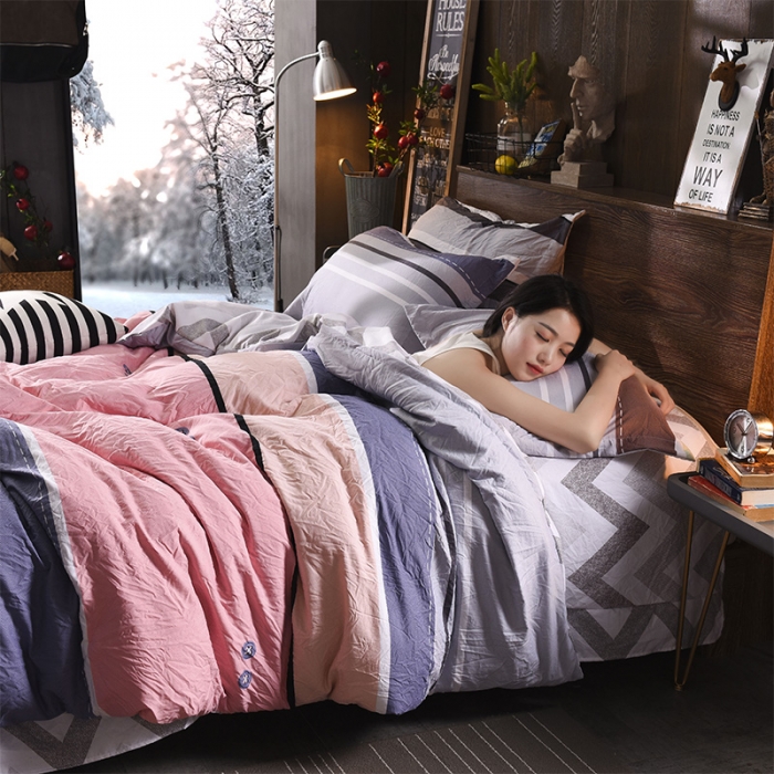 91家纺网 家纺一手货源 找家纺 芃成家纺 磨毛水洗棉四件套 巴黎风情-粉