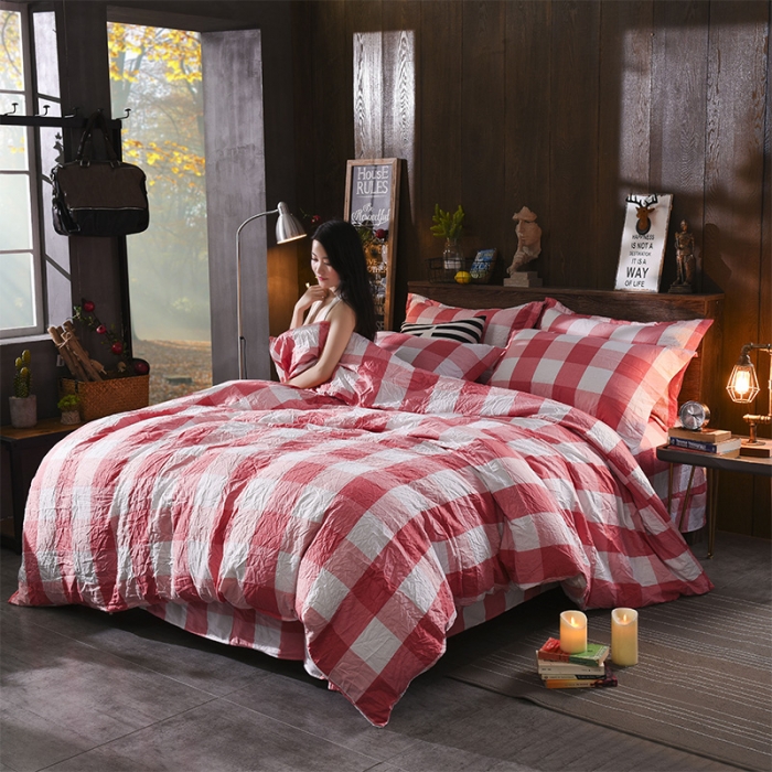 91家纺网 家纺一手货源 找家纺 芃成家纺 磨毛水洗棉四件套 查尔斯-红