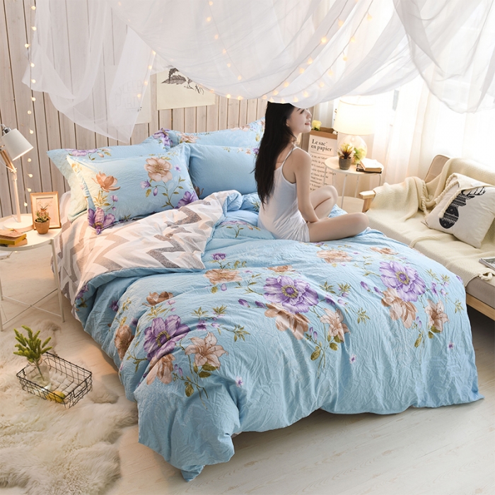 91家纺网 家纺一手货源 找家纺 芃成家纺 磨毛水洗棉四件套 蓝语迷情-兰