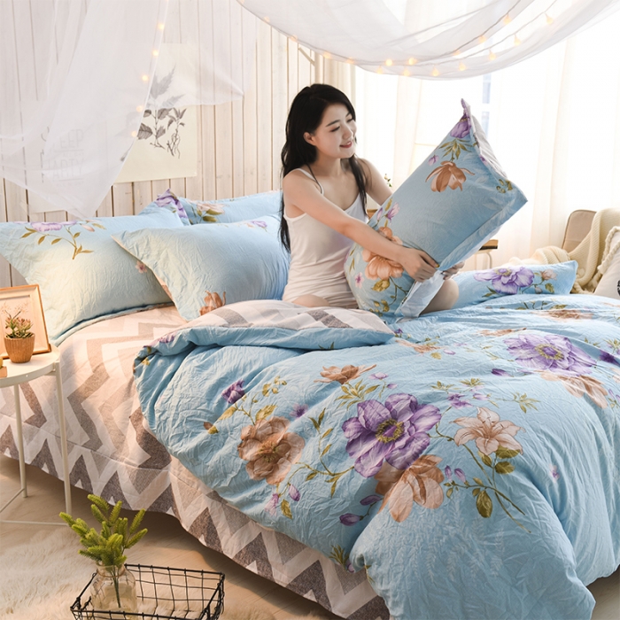 91家纺网 家纺一手货源 找家纺 芃成家纺 磨毛水洗棉四件套 蓝语迷情-兰