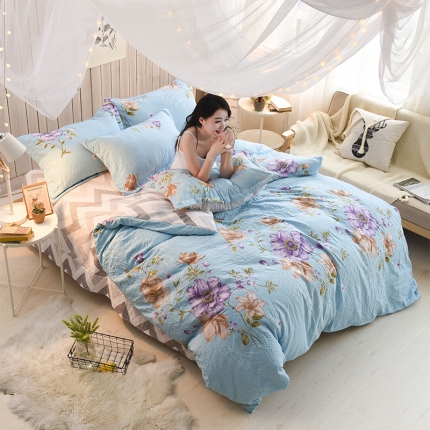 芃成家纺 磨毛水洗棉四件套 蓝语迷情-兰