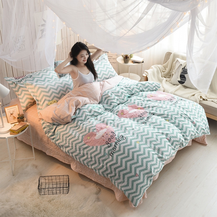 91家纺网 家纺一手货源 找家纺 芃成家纺 磨毛水洗棉四件套 小云朵-兰