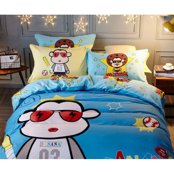 91家纺网 家纺一手货源 找家纺 芃成家纺 2017平网全棉四件套 棒球猴