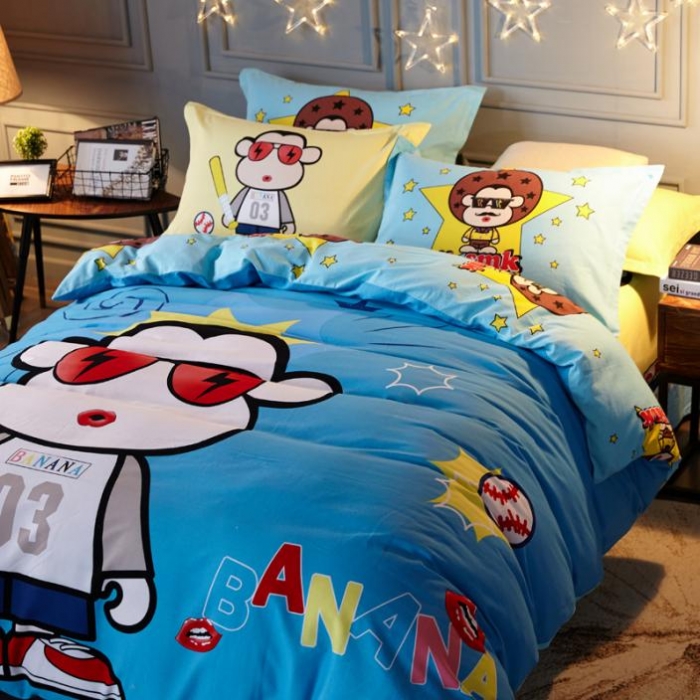 91家纺网 家纺一手货源 找家纺 芃成家纺 2017平网全棉四件套 棒球猴