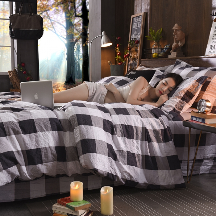 91家纺网 家纺一手货源 找家纺 芃成家纺 磨毛水洗棉四件套 查尔斯-灰