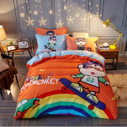 芃成家纺 2017平网全棉四件套 滑板猴