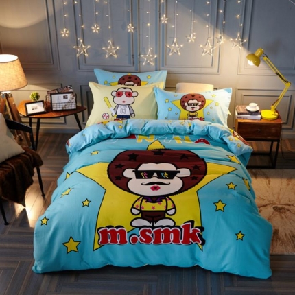 芃成家纺 2017平网全棉四件套 牛仔猴