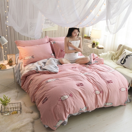 芃成家纺 磨毛水洗棉四件套 快乐小鱼