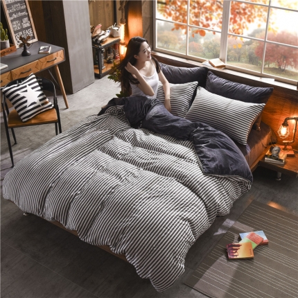 芃成家纺 水洗磨毛加绒四件套 自由--深灰