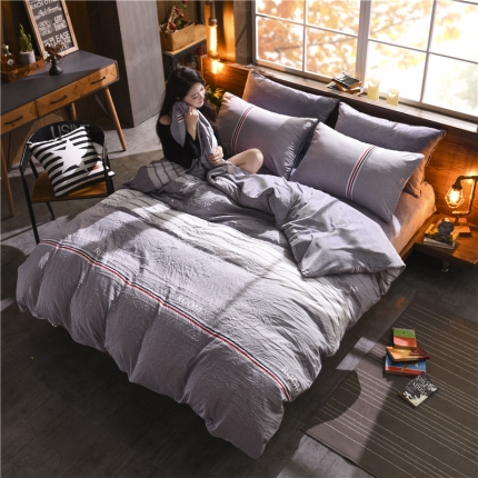 芃成家纺 水洗磨毛加绒四件套 罗马印象--灰