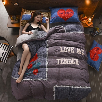 (总)芃成家纺 磨毛水洗棉平网印花拼水晶绒四件套