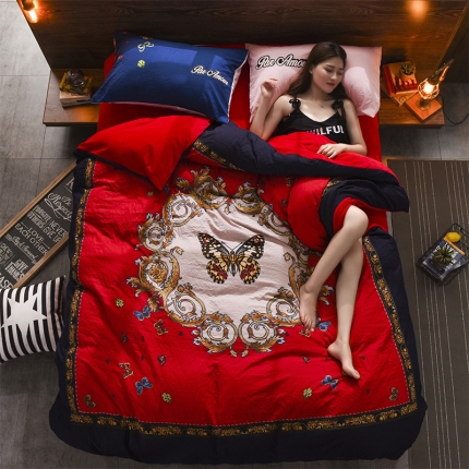 91家纺网 家纺一手货源 找家纺 芃成家纺 磨毛水洗棉平网印花拼水晶绒四件套静美