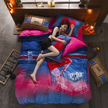 91家纺网 家纺一手货源 找家纺 芃成家纺 磨毛水洗棉平网印花拼水晶绒四件套期待