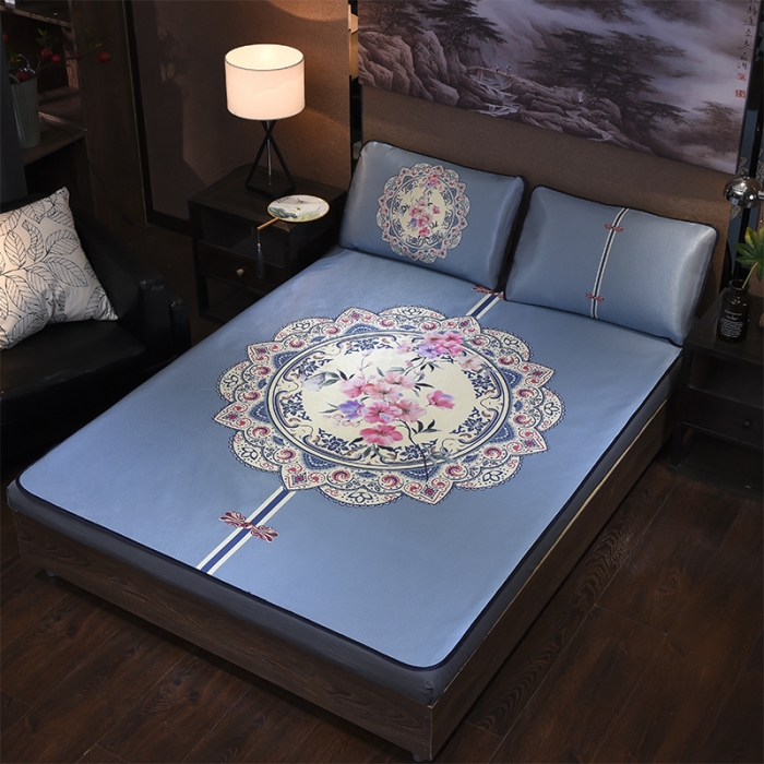 91家纺网 家纺一手货源 找家纺  芃成家纺 2020新款冰丝凉席 花间意